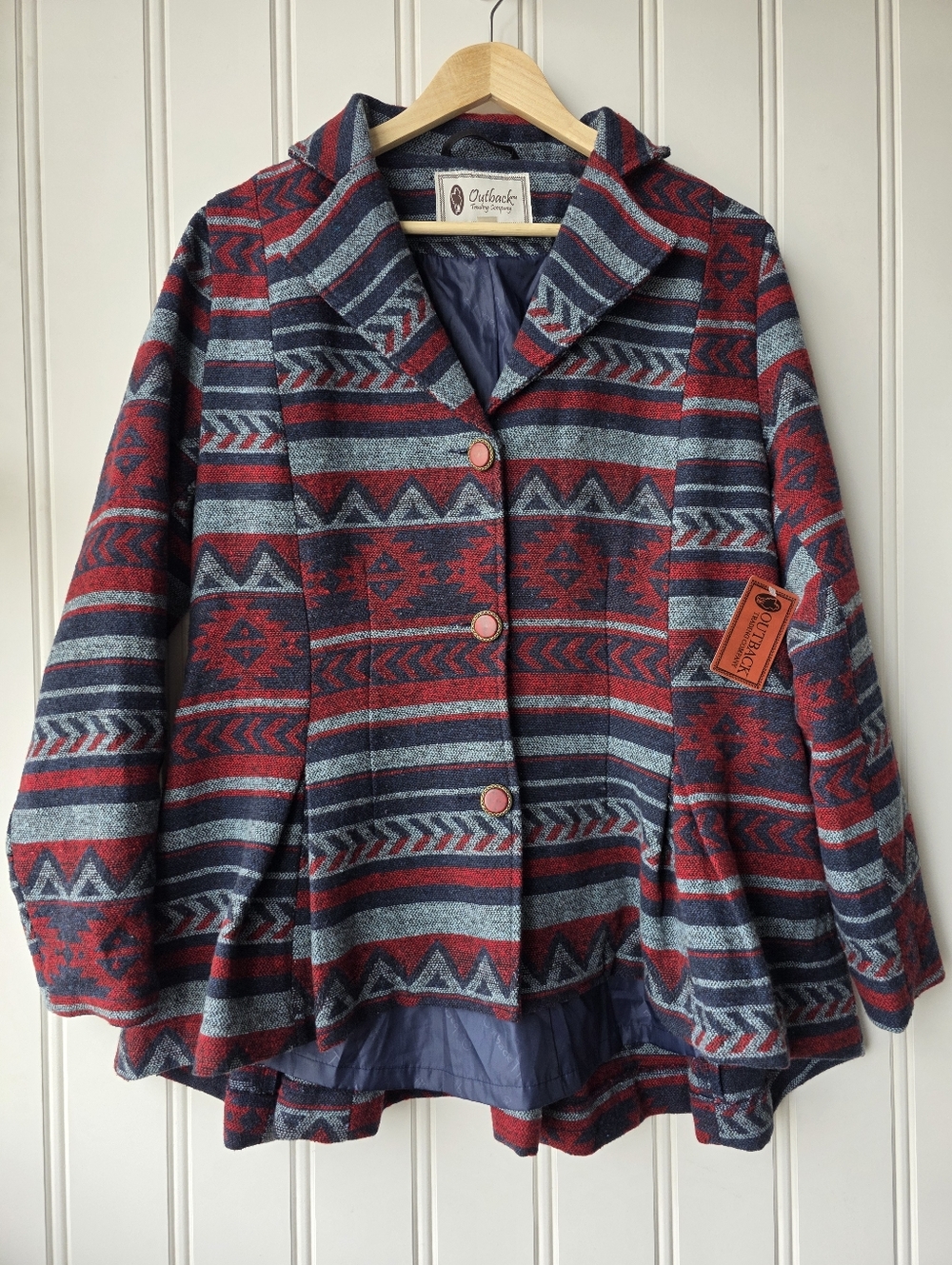Outback Trading Company Blaire Jacket Red Blue Western Aztec Print Womens Large